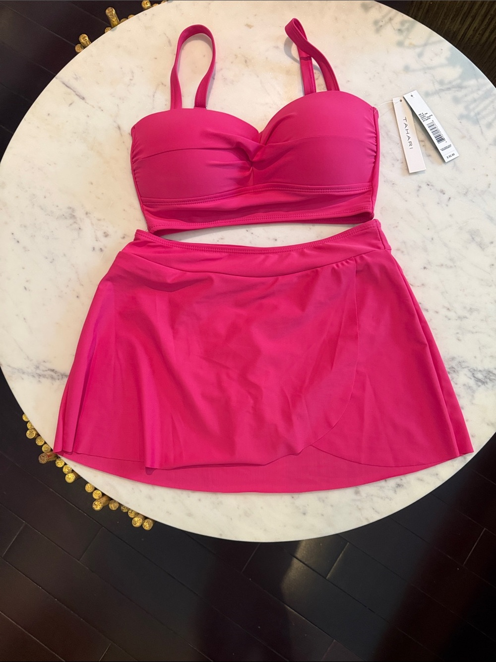 Tahari Hot Pink Two-Piece Swim Set with Skirt